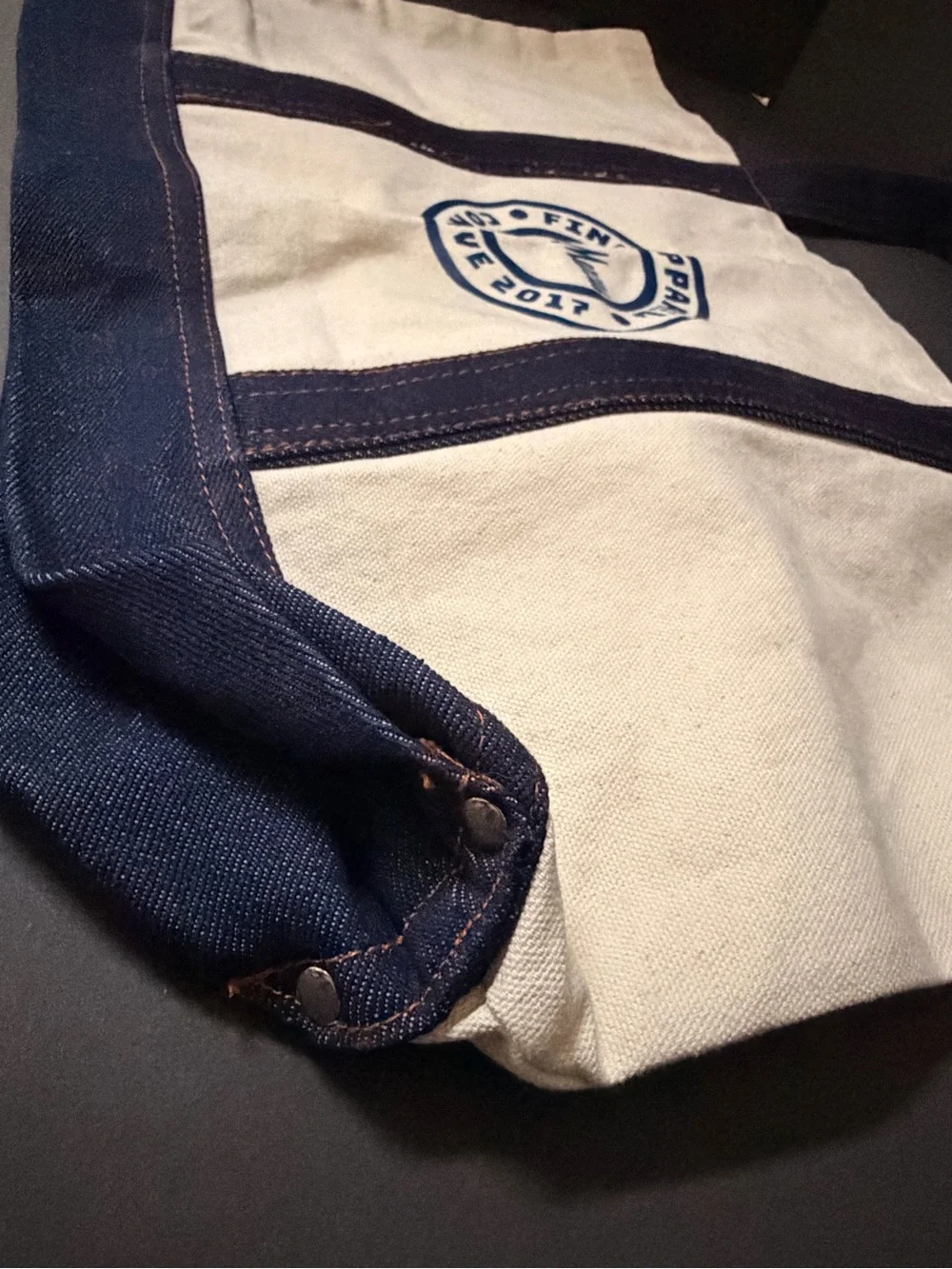 Neiman Marcus Men's Cream and Navy Canvas Messenger Tote